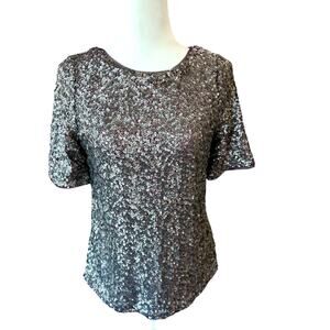 Chico's Black Label Sequin Top Womens XS 00 NYE Holiday Party Purple Glam